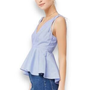 Blue striped peplum camisole top, NEW blue white V-neck sleeveless medium top